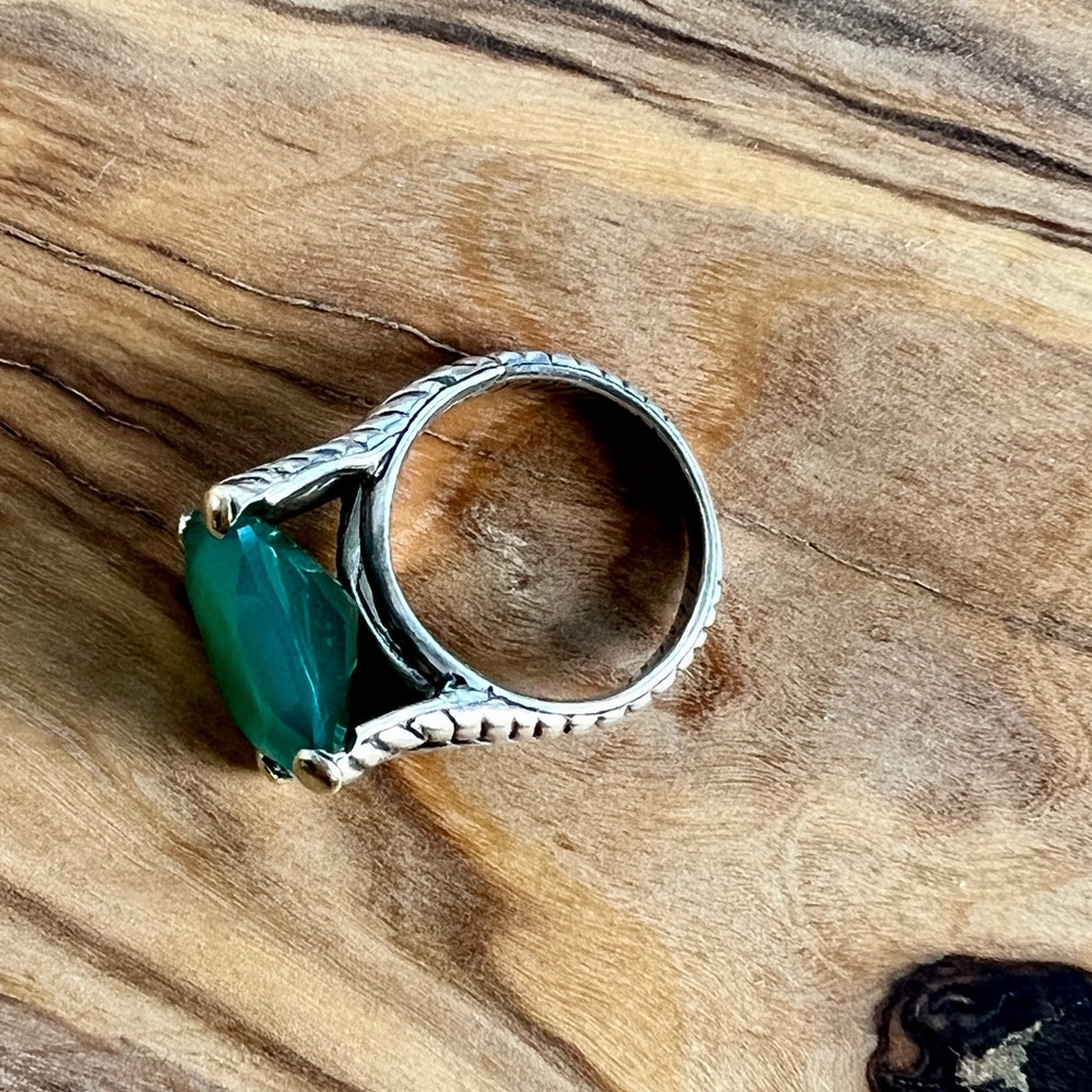 Natural green Jade ring - SS & 18K gold - Picture 5 of 7
